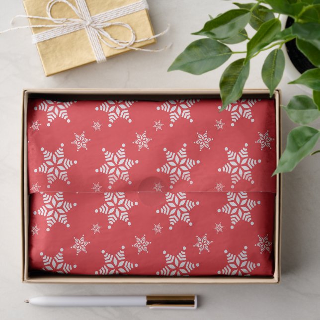 Snowflake Pattern, White Snowflakes, Snow, Red Tissue Paper (Gift)