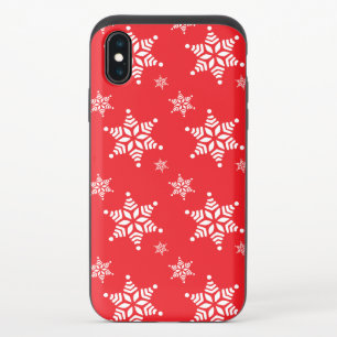 Snowflake Pattern, White Snowflakes, Snow, Red iPhone XS Slider Case