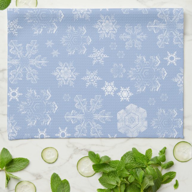 Snowflake Pattern, White Snowflakes, Snow, Winter Kitchen Towel (Folded)