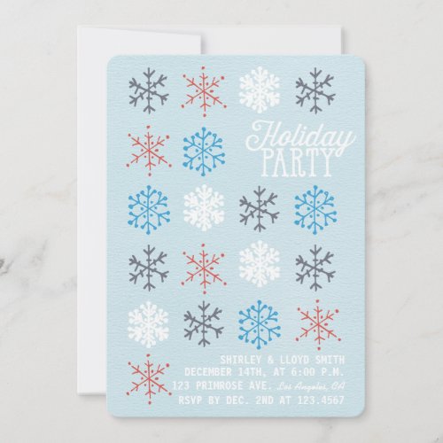 Snowflake Pattern Winter Blue Holiday Party Invite