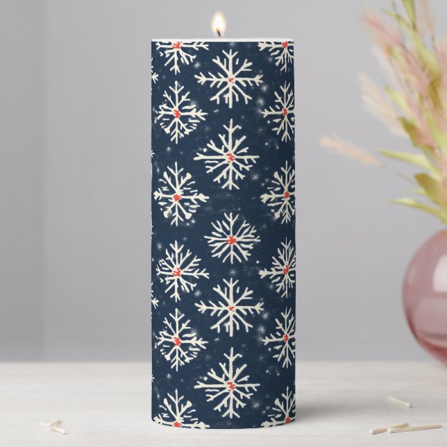 Snowflake Pattern Winter Style Pillar Candle (In Situ)