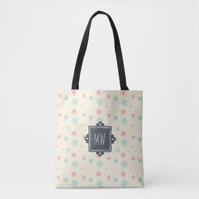 Snowflake Pattern With Fancy Square Personalized Tote Bag (Front)