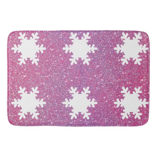 Snowflake Patterns White Pink Purple Glitter Cute Bath Mat