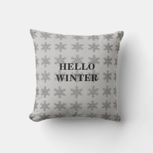 Snowflake Patterns Winter Typography Sparkle Grey Outdoor Pillow