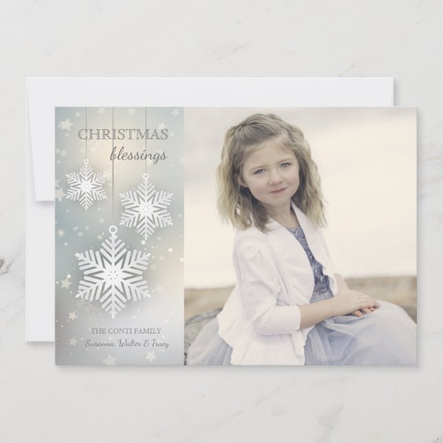 Snowflake Pendent Photo Holiday Card (Front)