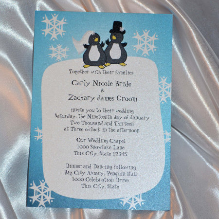 Snowflake Penguin Toon Wedding Invitation