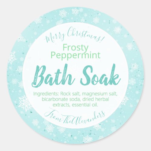 Snowflake Peppermint Bath Bomb Salt Soak Label