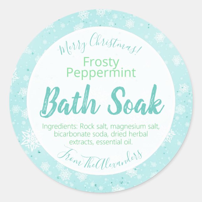 Snowflake Peppermint Bath Bomb Salt Soak Label (Front)
