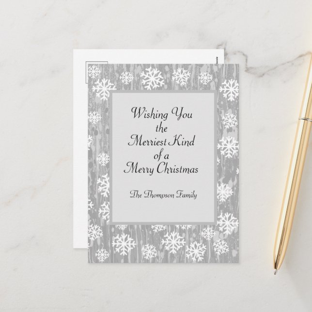 Snowflake Personalized CalligraphyHoliday Postcard (Front/Back In Situ)