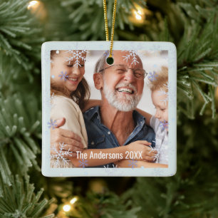Snowflake Personalized Grandparents Family Photo Ceramic Ornament