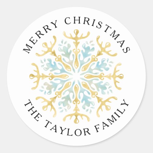 Snowflake Personalized Merry Christmas Family  Classic Round Sticker