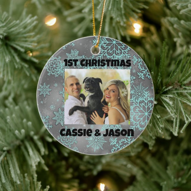 Snowflake Personalized Photo 1st Christmas Ceramic Ornament (Tree)