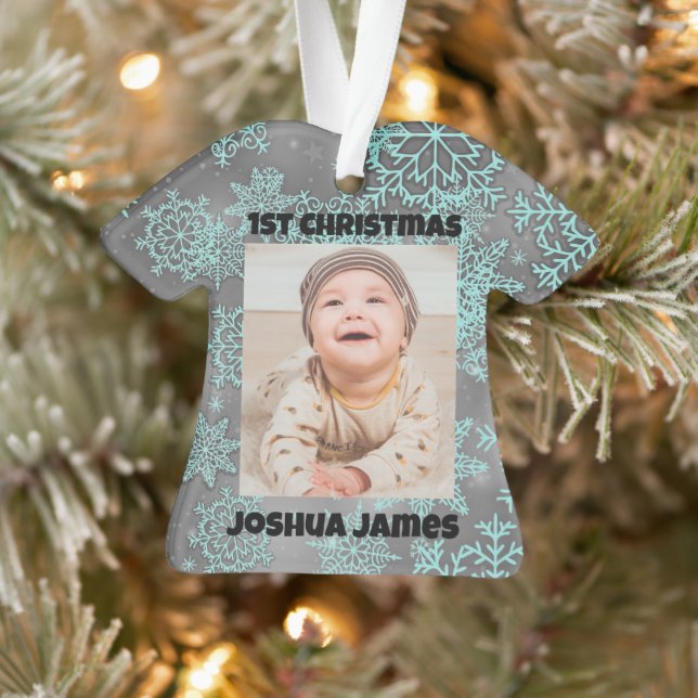 Snowflake Personalized Photo 1st Christmas Ornament (Tree)