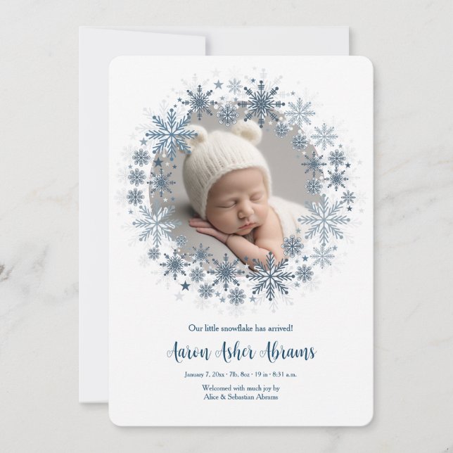 Snowflake Photo Birth Announcement  (Front)