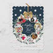 Snowflake Photo Collage Wreath Navy & White Wood Holiday Card (Front/Back)