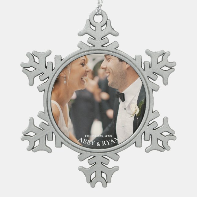 Snowflake Photo Frame Christmas Personalized Snowflake Pewter Christmas Ornament (Front)