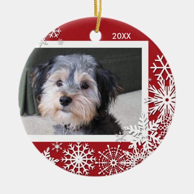 Snowflake Photo Frame For Christmas Ceramic Ornament (Front)