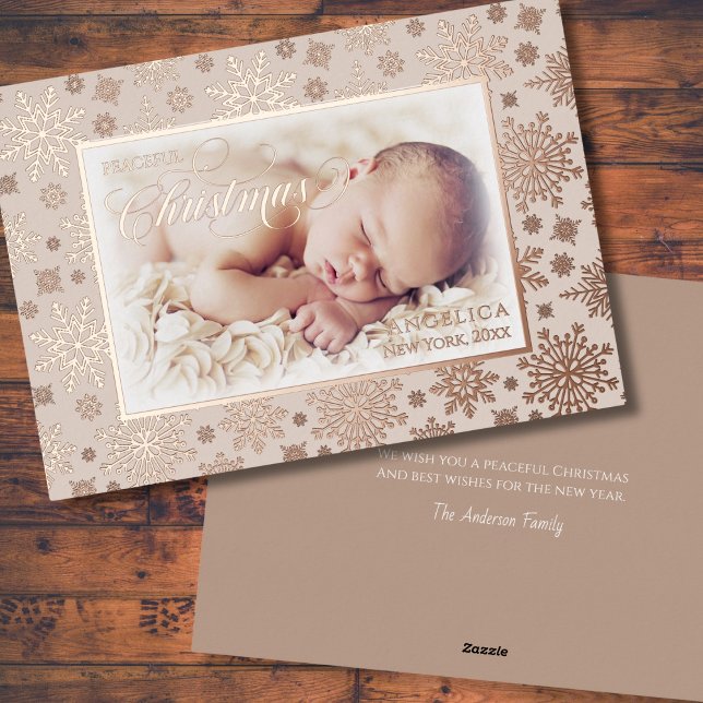 Snowflake Photo Rose Gold Frame Foil Holiday Card (Creator Uploaded)