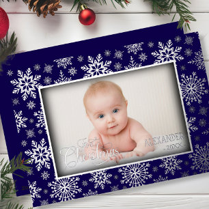 Snowflake Photo Silver Frame Foil Holiday Card