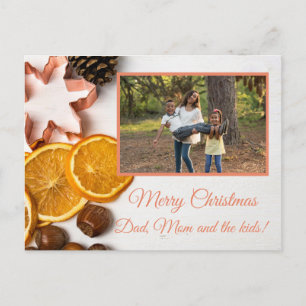 Snowflake pine cones fruit Family Photo Christmas Holiday Postcard