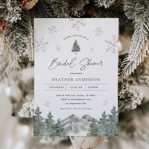 Snowflake Pine Winter Bridal Shower Invitation