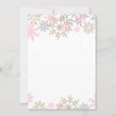 Snowflake Pink and Gold Glitter Winter Baby Shower Invitation (Back)