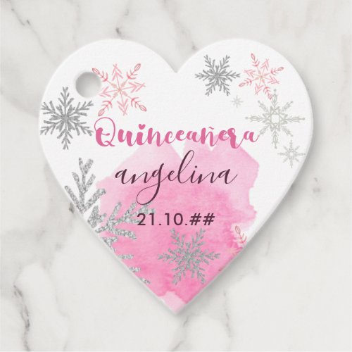 Snowflake Pink and Silver Quinceanera Favor Tags