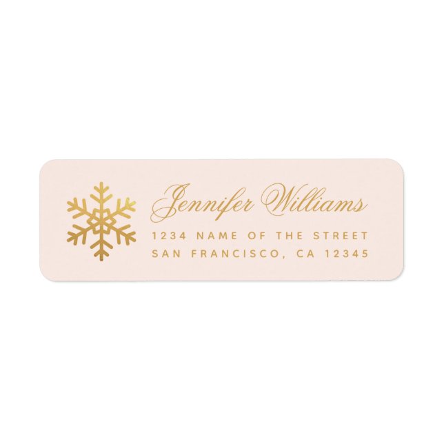Snowflake Pink & Faux Gold Elegant Winter Holidays Label (Front)
