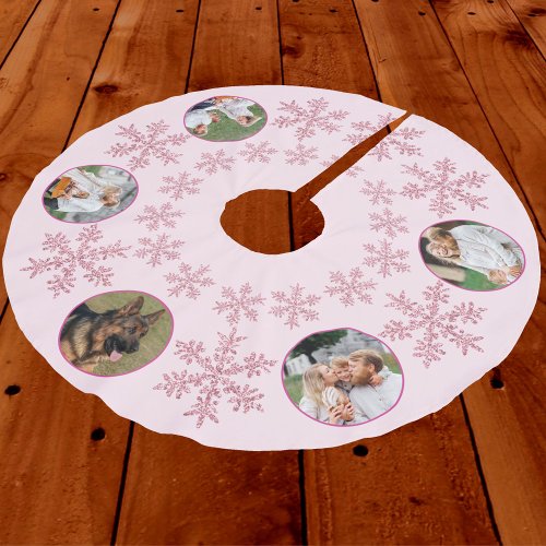Snowflake Pink Glam Colorful 5 Photo Christmas Brushed Polyester Tree Skirt
