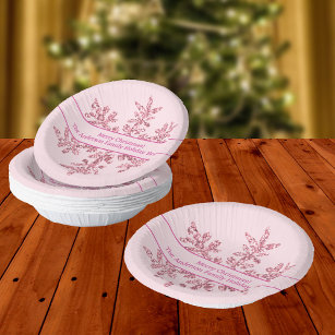 Snowflake Pink Glam Cute Christmas Party Paper Bowls