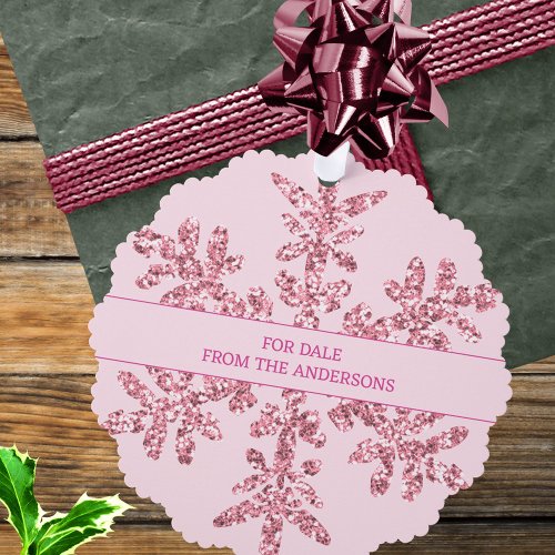 Snowflake Pink Glam Elegant Minimalist Gift Tag Ornament Card