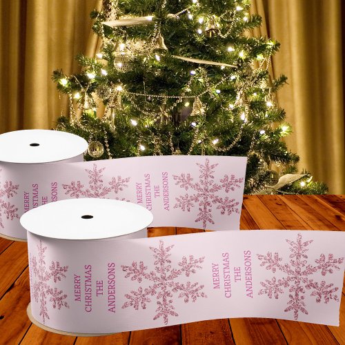 Snowflake Pink Glam Elegant Trendy Christmas Satin Ribbon