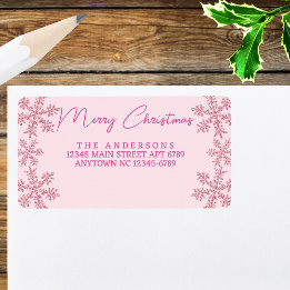 Snowflake Pink Glam Modern Script Christmas Label