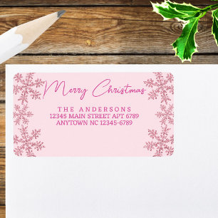 Snowflake Pink Glam Modern Script Christmas Label