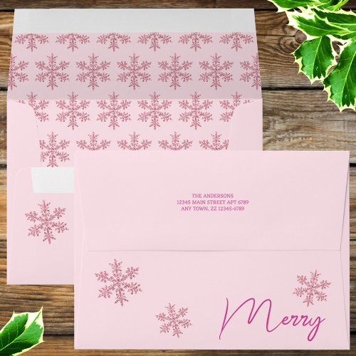 Snowflake Pink Glam Rustic Sparkle Christmas Envelope