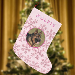 Snowflake Pink Glam Simple Cute Kid Or Pet Photo Large Christmas Stocking