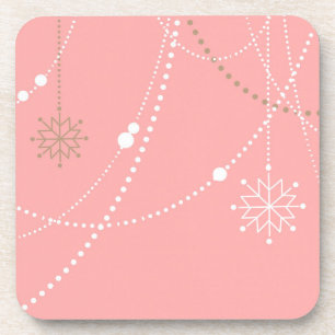 Snowflake pink mid century elegant winter cute beverage coaster