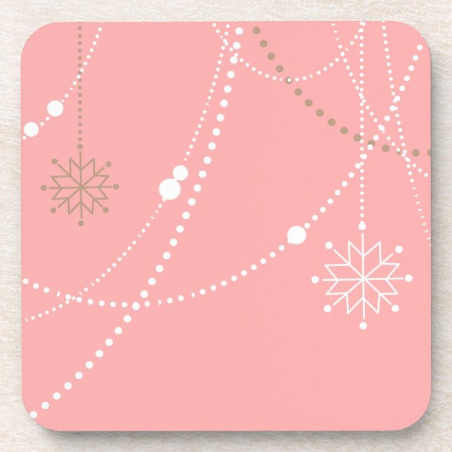Snowflake pink mid century elegant winter cute beverage coaster (Front)