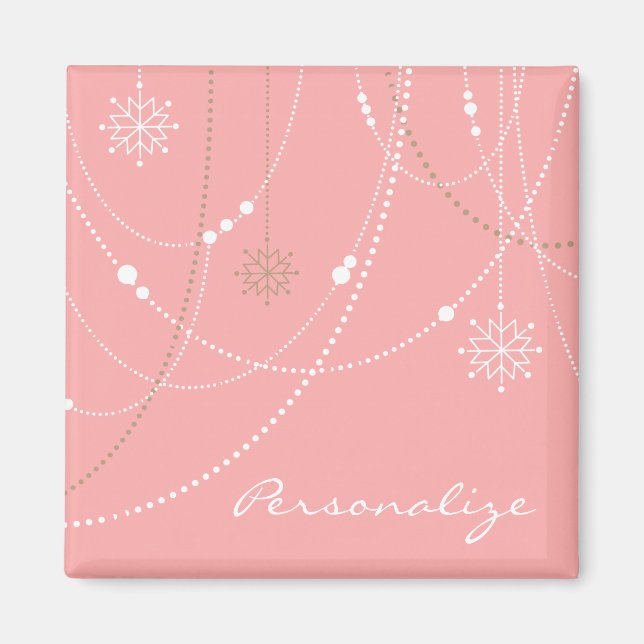 Snowflake pink mid century elegant winter cute magnet (Front)