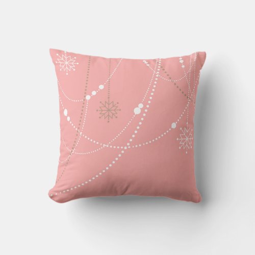 Snowflake pink mid century elegant winter cute throw pillow