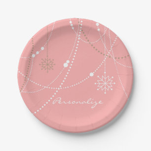 Snowflake pink mid century elegant winter vintage paper plates