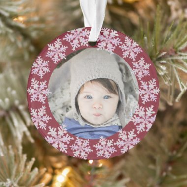 Snowflake Pink Opal 2 Sided Photo Grandparents Ornament
