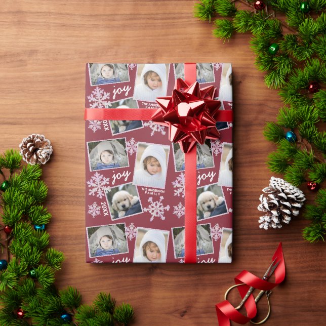 Snowflake Pink Opal Elegant Christmas 3 Photo Wrapping Paper (Holiday Gift)