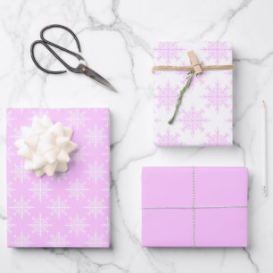 Snowflake Pink Pastel White Christmas Holiday Wrapping Paper Sheets