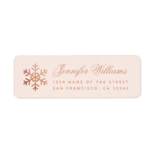Snowflake Pink & Rose Gold Elegant Script Holidays Label