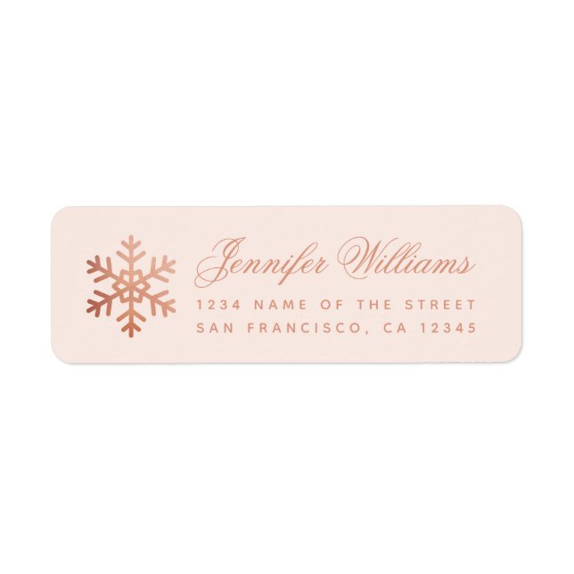 Snowflake Pink & Rose Gold Elegant Script Holidays Label (Front)