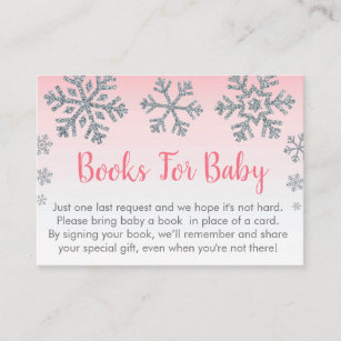 Snowflake Pink & Silver Baby Book Request Cards