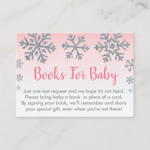 Snowflake Pink  Silver Baby Book Request Cards