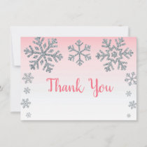 Snowflake Pink & Silver Baby Shower Thank You