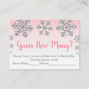 Snowflake Pink & Silver Guess How Many Shower Game Place Card